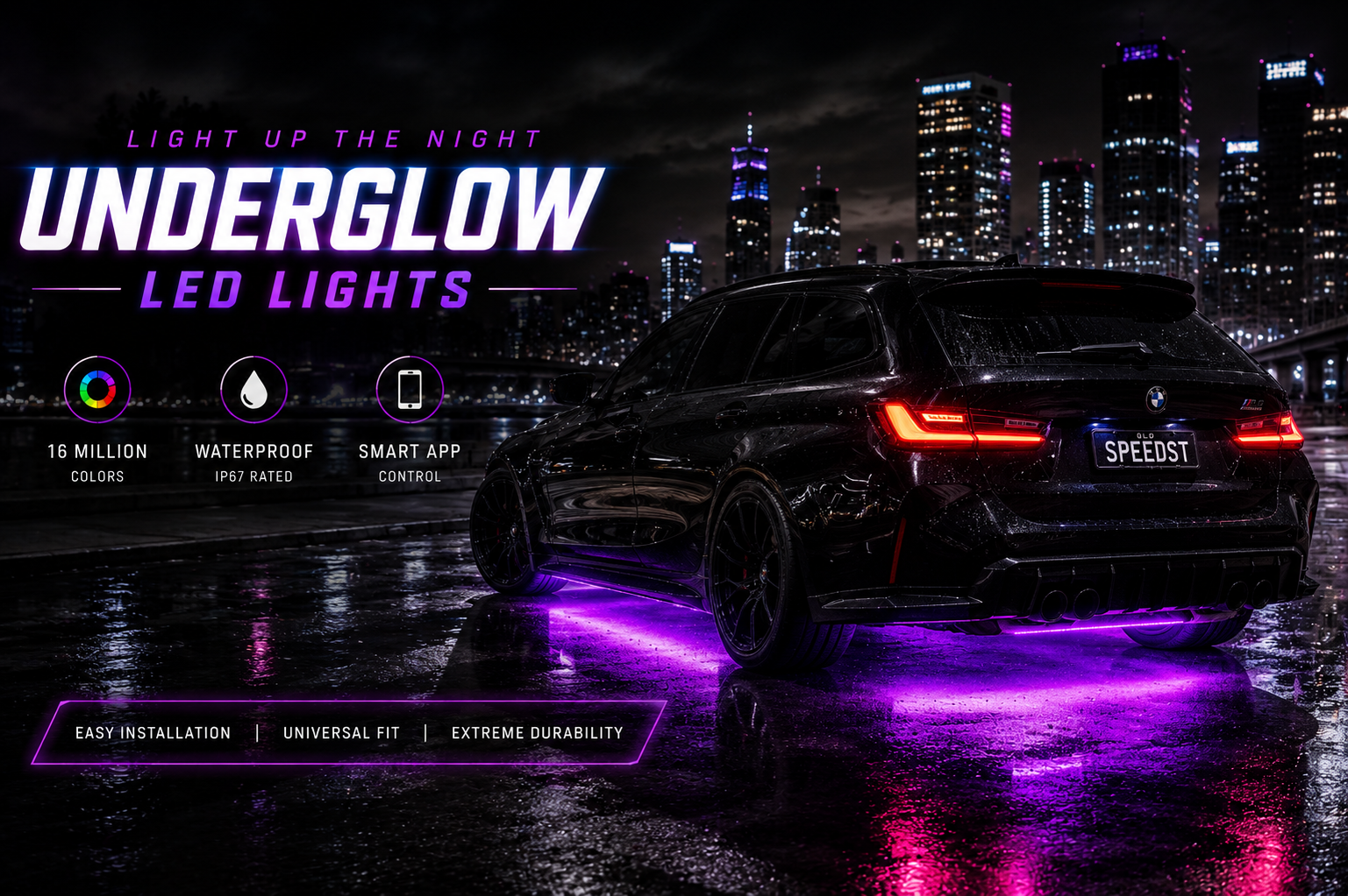 GT-R with SPEED·ST underglow at night